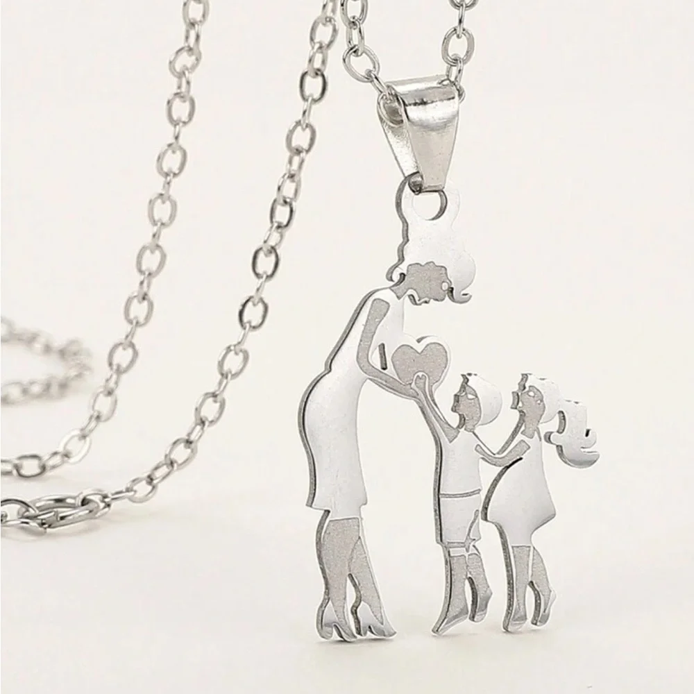 Charming Silver Family Pendant Necklace